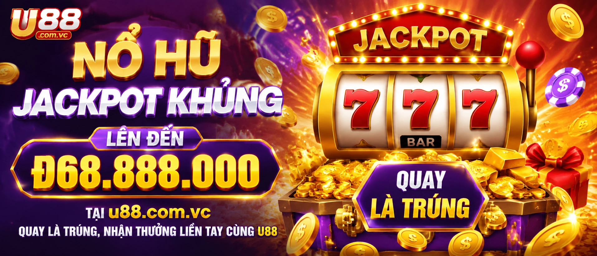 Sảnh Nổ Hũ U88 với giao diện chọn máy và hiển thị thưởng